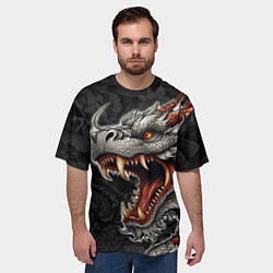 Футболка оверсайз мужская Дракон в стиле татуировки ирезуми, цвет: 3D-принт — фото 2