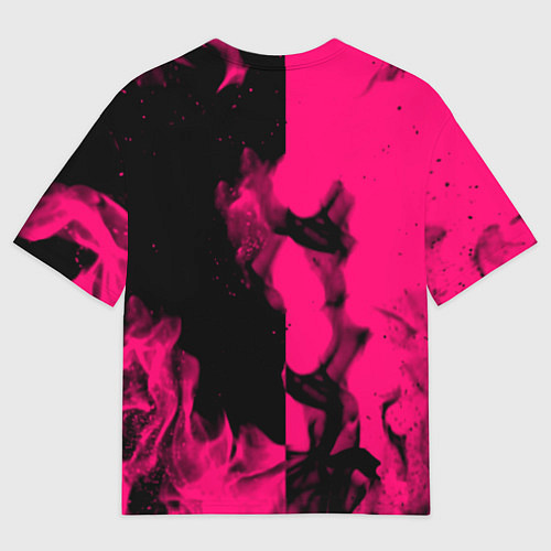Мужская футболка оверсайз Monster energy fire pink / 3D-принт – фото 2