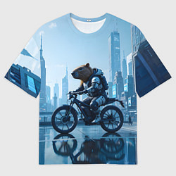 Мужская футболка оверсайз Капибара мотоциклист