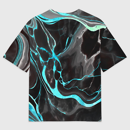 Мужская футболка оверсайз Голубые флюиды на чёрном фоне / 3D-принт – фото 2