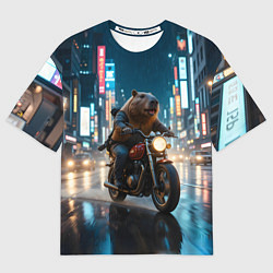 Мужская футболка оверсайз Капибара байкер