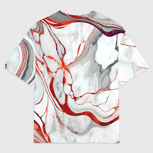 Мужская футболка оверсайз Красно-белый мрамор / 3D-принт – фото 2