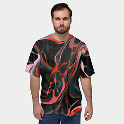 Футболка оверсайз мужская Красно-чёрный мрамор, цвет: 3D-принт — фото 2