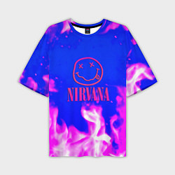 Мужская футболка оверсайз Nirvana neon flame