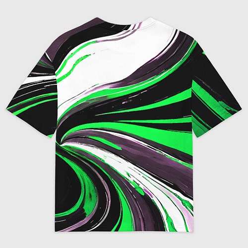 Мужская футболка оверсайз Волнистые чёрно-зелёные линии на белом фоне / 3D-принт – фото 2