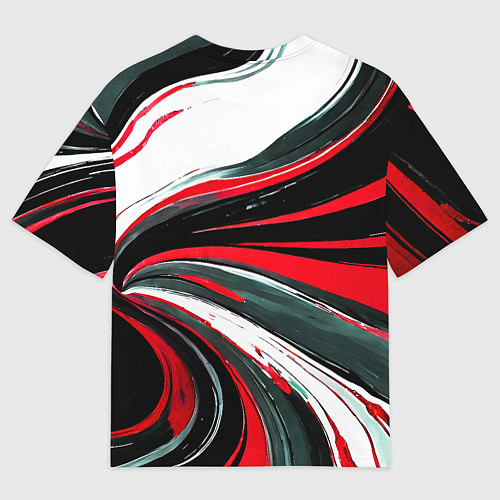 Мужская футболка оверсайз Волнистые чёрно-красные линии на белом фоне / 3D-принт – фото 2
