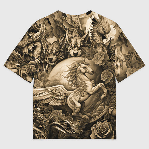 Мужская футболка оверсайз Гарри Поттер и волшебные существа в стиле тату / 3D-принт – фото 2