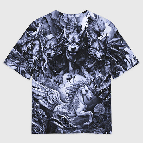 Мужская футболка оверсайз Мифические существа с стиле тату / 3D-принт – фото 2