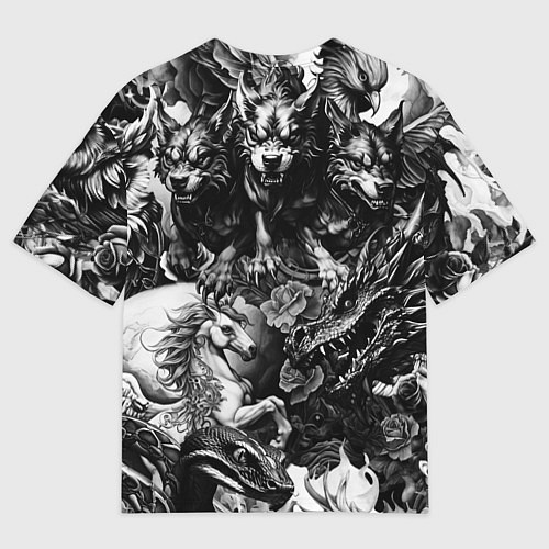 Мужская футболка оверсайз Дракон и другие мифические существа в стиле тату / 3D-принт – фото 2