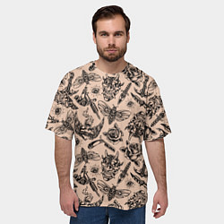 Футболка оверсайз мужская Татуировка с цикадой и демоном Они - паттерн, цвет: 3D-принт — фото 2