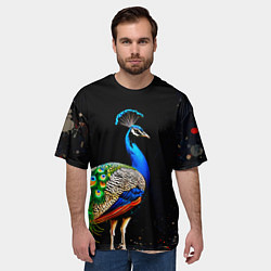 Футболка оверсайз мужская Павлин на черном, цвет: 3D-принт — фото 2