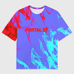Мужская футболка оверсайз Portal 2 neon flame steel