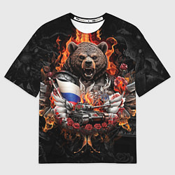 Футболка оверсайз мужская Танк на фоне русского медведя и флага, цвет: 3D-принт