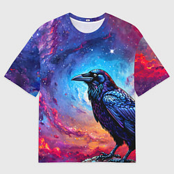Футболка оверсайз мужская Черный ворон на фоне космоса, цвет: 3D-принт