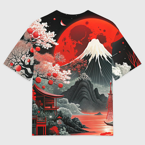 Мужская футболка оверсайз Горы и сакура Японии / 3D-принт – фото 2