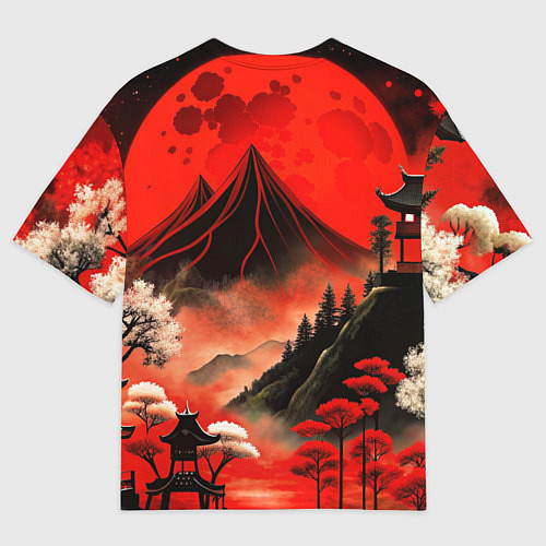 Мужская футболка оверсайз Япония природа в красном цвете / 3D-принт – фото 2