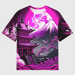 Мужская футболка оверсайз Япония гора в фиолетовом свете