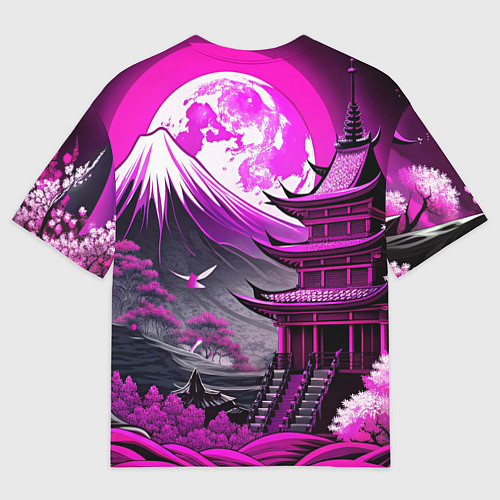 Мужская футболка оверсайз Япония гора в фиолетовом свете / 3D-принт – фото 2
