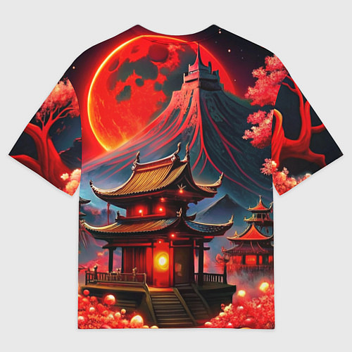 Мужская футболка оверсайз Japan red nature / 3D-принт – фото 2