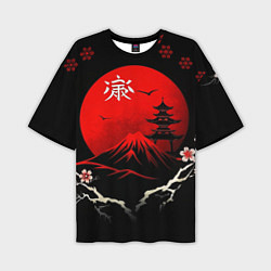 Футболка оверсайз мужская Japan red black nature, цвет: 3D-принт