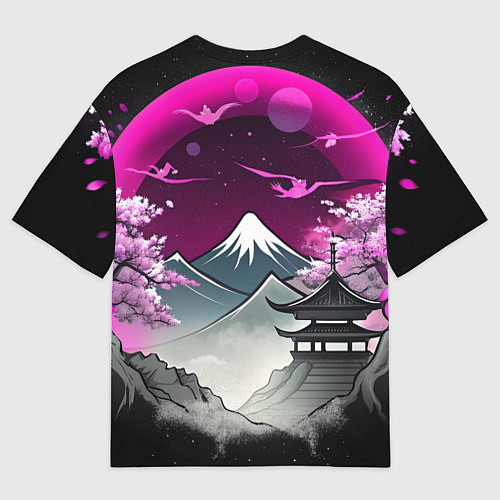 Мужская футболка оверсайз Горы и сакура в Японии / 3D-принт – фото 2