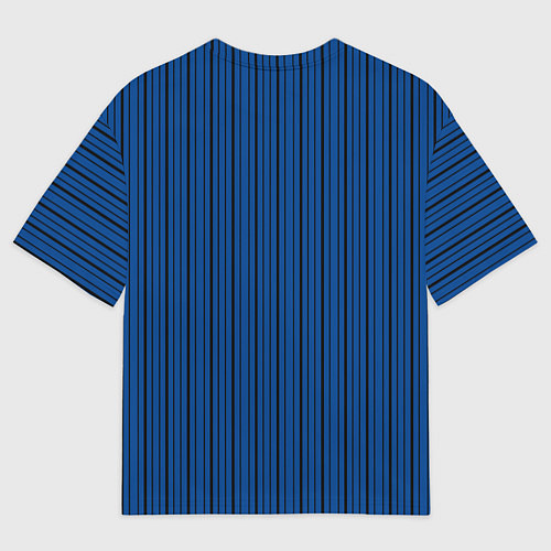 Мужская футболка оверсайз Кобальтовый синий в тонкую чёрную полосу / 3D-принт – фото 2