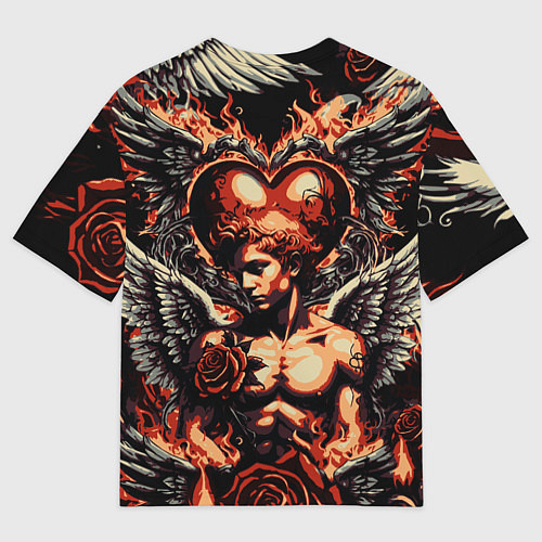 Мужская футболка оверсайз Ангел на фоне сердца в стиле татуировки / 3D-принт – фото 2