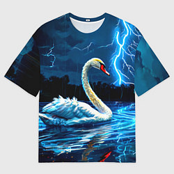 Мужская футболка оверсайз Лебедь на пруду в гразу