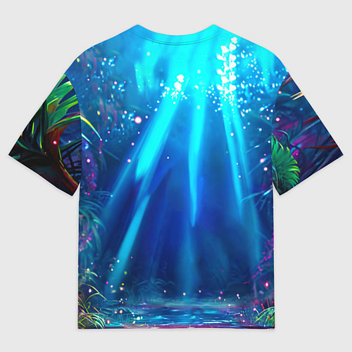 Мужская футболка оверсайз Розовый фламинго в джунглях / 3D-принт – фото 2