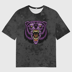 Мужская футболка оверсайз Фиолетовый медведь на темном фоне