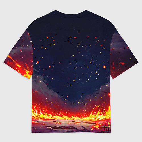 Мужская футболка оверсайз Фламинго в огне / 3D-принт – фото 2
