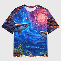 Футболка оверсайз мужская Космические акулы, цвет: 3D-принт