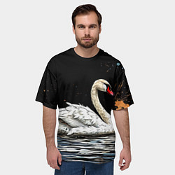 Футболка оверсайз мужская Белый лебедь ночью, цвет: 3D-принт — фото 2