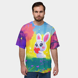 Футболка оверсайз мужская Зайчик с сердечком, цвет: 3D-принт — фото 2