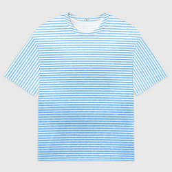 Футболка оверсайз мужская Белый с голубым текстурный в полоску, цвет: 3D-принт