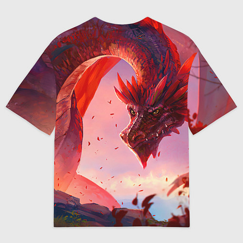 Мужская футболка оверсайз Дракон красный мифический / 3D-принт – фото 2