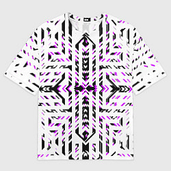 Футболка оверсайз мужская Чёрно-фиолетовые диагональные полосы на белом фоне, цвет: 3D-принт