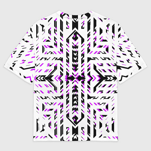 Мужская футболка оверсайз Чёрно-фиолетовые диагональные полосы на белом фоне / 3D-принт – фото 2