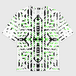 Футболка оверсайз мужская Чёрно-зелёный диагональные полосы на белом фоне, цвет: 3D-принт