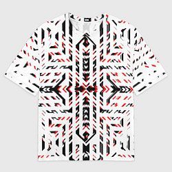 Футболка оверсайз мужская Чёрно-красные диагональные полосы на белом фоне, цвет: 3D-принт