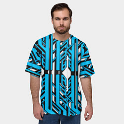 Футболка оверсайз мужская Чёрно-синие техно полосы на белом фоне, цвет: 3D-принт — фото 2