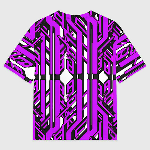 Мужская футболка оверсайз Чёрно-фиолетовые техно полосы на белом фоне / 3D-принт – фото 2