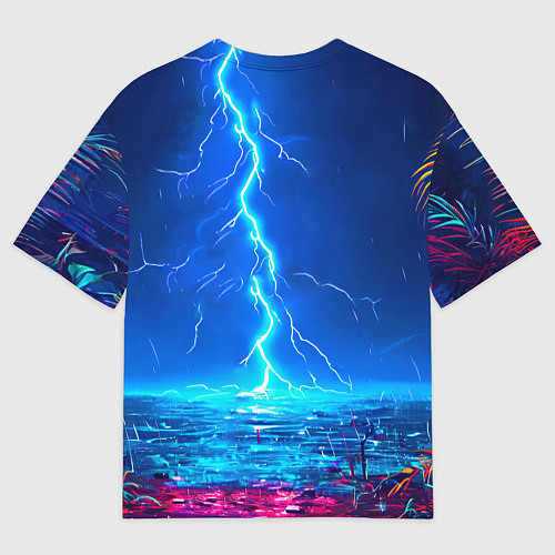 Мужская футболка оверсайз Фламинго и молния / 3D-принт – фото 2