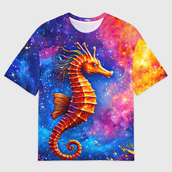 Мужская футболка оверсайз Морской конек в космосе