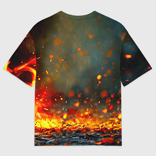 Мужская футболка оверсайз Снегирь в огне / 3D-принт – фото 2