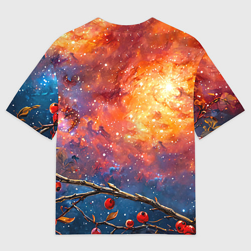 Мужская футболка оверсайз Снегирь и космос / 3D-принт – фото 2