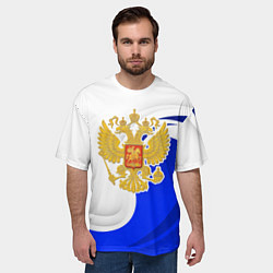 Футболка оверсайз мужская Герб России - белый и синий, цвет: 3D-принт — фото 2
