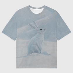 Мужская футболка оверсайз Заяц среди снега