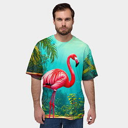 Футболка оверсайз мужская Фламинго в джунглях, цвет: 3D-принт — фото 2