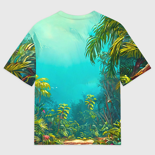 Мужская футболка оверсайз Фламинго в джунглях / 3D-принт – фото 2
